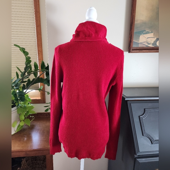 Ralph Lauren LAUREN Black label Womens Size LARGE Waffle Knit Red Cowl Neck Knit - Picture 12 of 13